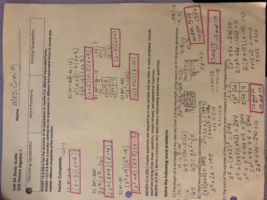 Unit 4 solving quadratic equations homework 5 complex numbers