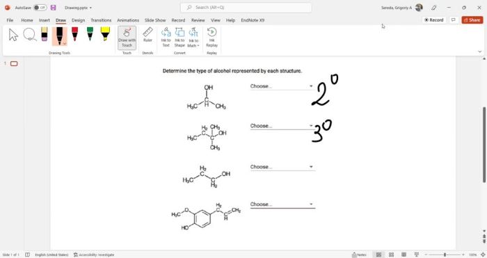 Determine the type of alcohol represented by each structure.